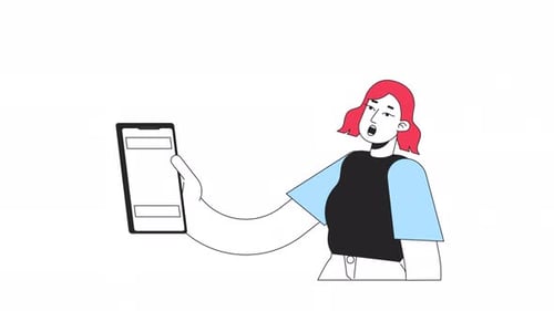 Animated Flat Design Person Holds Smartphone Loading Screen