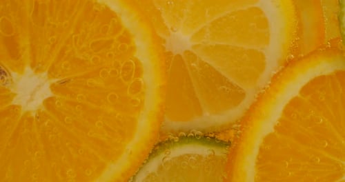 Close up of Citrus Fruit Slices with Bubbles