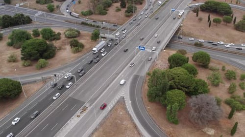 Aerial Cityscape with Traffic on Highway Junction