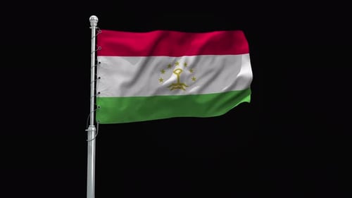 Realistic Waving Tajikistan Flag on Flagpole