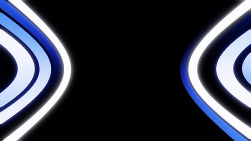 Lignes rondes au néon bleu et blanc sur fond noir