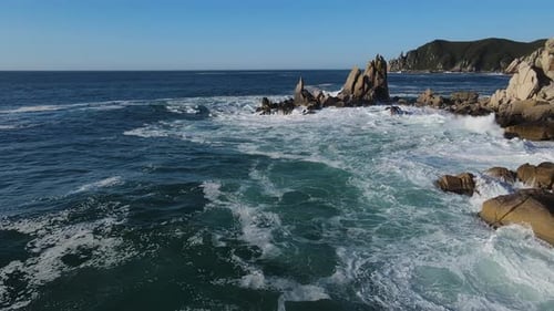 Ocean Power Full Glory Waves Crashing Stony Shores Aweinspiring Spectacle Ocean Power Raw Relentless