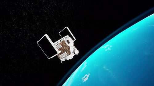 Satellite Deploying Solar Panels Orbiting Earth