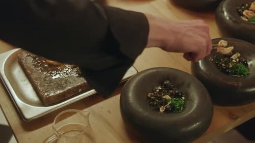 The Chef Cooks Dish with Shrimp in Flambe Style in Gastro Cafe