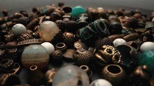 Detailed View of Artistic Handmade Beads and Jewelry Pieces