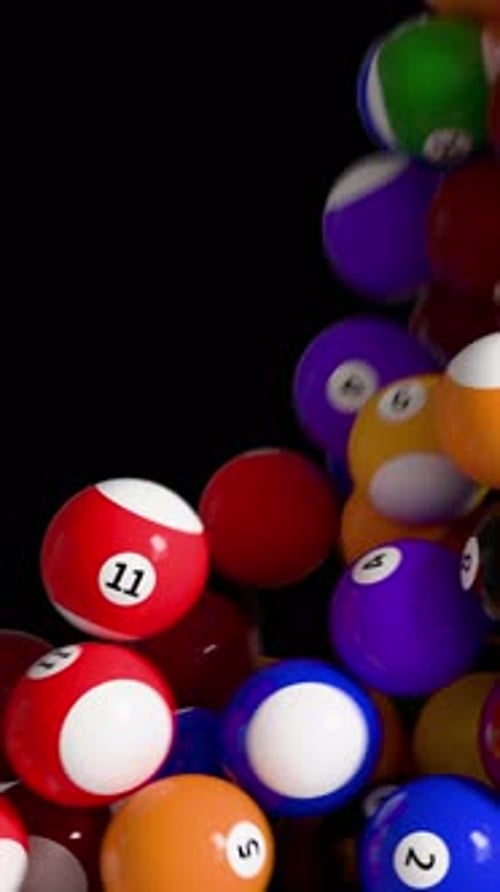 Pool Balls Vertical Transition with Alpha on Transparent Background. 3D rendering