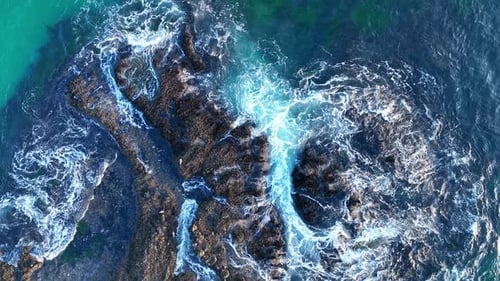 Dramatic Coastline Tropical Sea Aerial Clear Turquoise Water Coastline Ocean Surf Drone Shot of