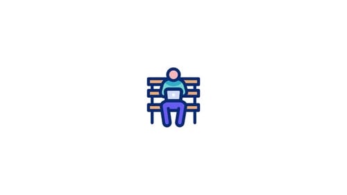 Animated Icon of Person Working on Laptop on Bench
