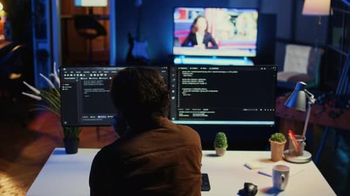 Developer Drinking Coffee While Writing Lines of Code on Computer