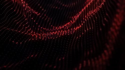 Abstrakte Hintergrundanimation mit wellenförmigen Partikeln in roter Farbe.