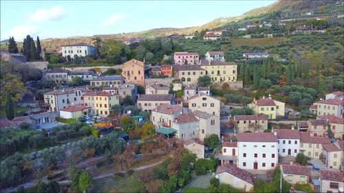 Stunning 4K aerial drone flyover of Arquà Petrarca, nestled in the Euganean Hills of northern Italy
