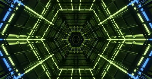 Futuristic Hexagonal Grid Tunnel Loop with Neon Lights