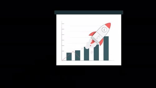 The Rocket Flies and Shows How Growing Up it is In Business 4K Alpha Channel