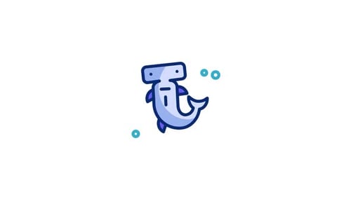Cute Flat Design Hammerhead Shark Cartoon Animation Icon