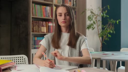 Upset Dissatisfied Caucasian Woman Teacher Student Showing Thumb Down Refusal Dislike School Female