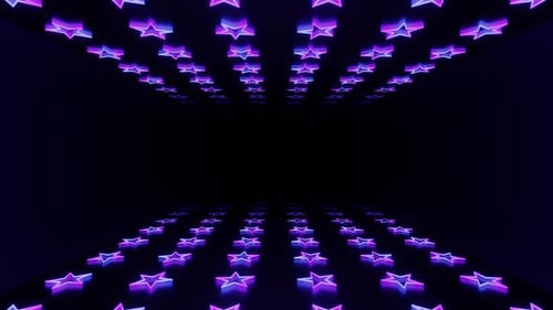 Many Purple and Blue Neon Stars Tunnel Loop Animation Background