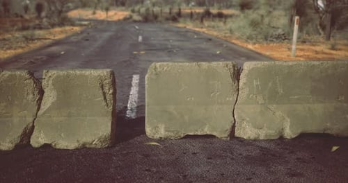 Road Blockage at a Remote Australian Outback Location During Daylight