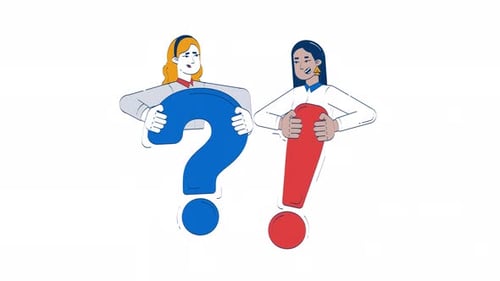 Animated Question and Exclamation Marks with Illustrative People