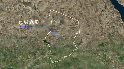 3D Earth Zoom to Chad with Country Outline and Text Reveal