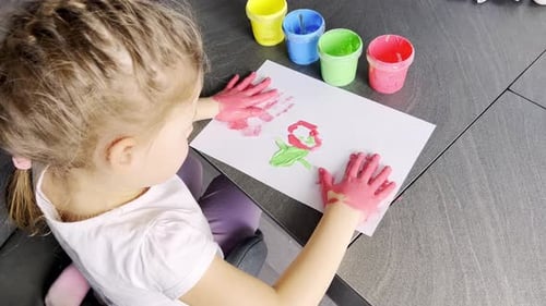 Cute Little Girl Painting with Fingers at Home Creative Games for Kids Stay at Home Entertainment