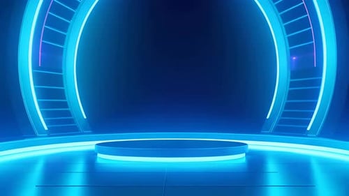 Futuristic Neon Stage and Illuminated Product Display Podium