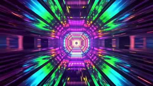Voyage à grande vitesse dans un tunnel de science-fiction futuriste au néon avec