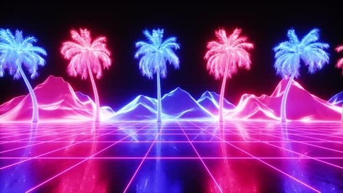 Fond Synthwave au néon Glowing Palms