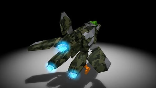 Low Poly Camouflage Spacecraft 3D Rotation Animation