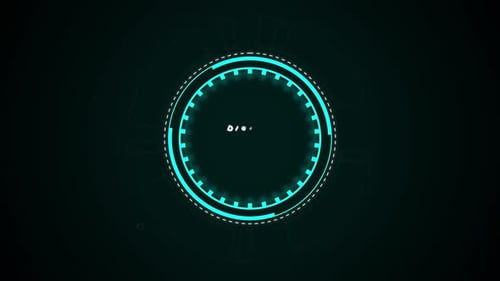Animated futuristic digital circle graphical user interface element on black background