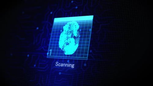 Fingerprint colorful neon Touch ID futuristic digital processing Motion