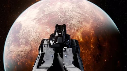 Spaceship Above Alien Planet