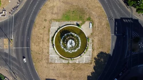 Swimming in public fountain on traffic circle.
Wonderful aerial view flight bird's eye view drone ve