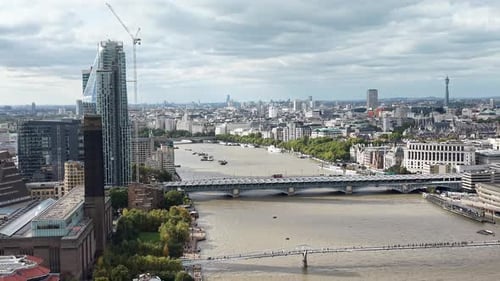 Millennium Bridge, London River Thames central London drone,aerial