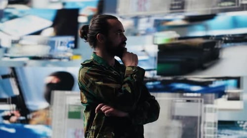 Male Army Officer Operates From a Mission Command Center with Digital Tech