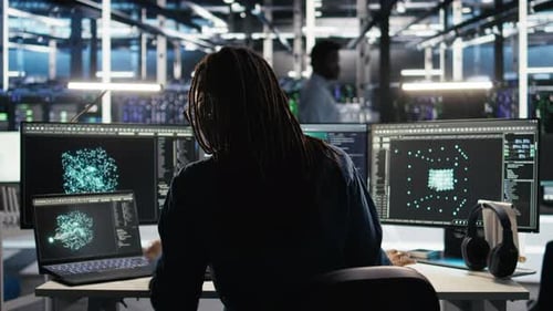 Server Farm Software Developer Interprets AI Generated Data Analytics Graphs