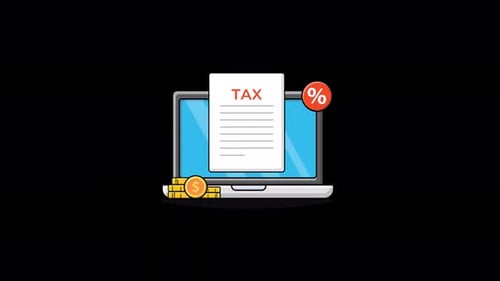Flat Design Animated Online Tax Form on Laptop with Coins