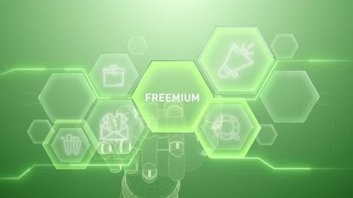 Futuristic Wireframe Hand Interacting with Glowing Hexagonal UI