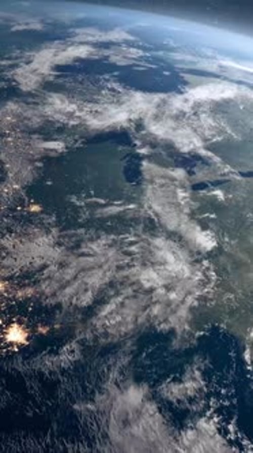 Vertical Medium Shot of Earth Seen From Space with the United States of America Passing Below as Nig