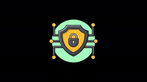 Animated Geometric Security Shield Icon with Padlock