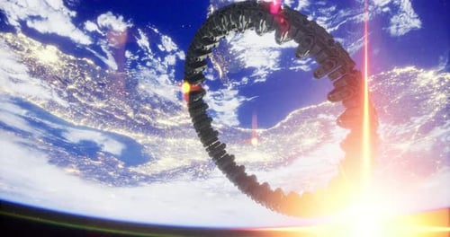 Majestic Space Station Orbiting Earth During Golden Hour