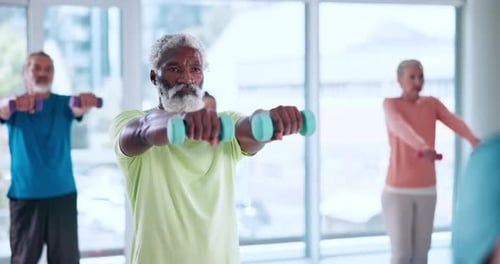 Senior People Working Out With Hand Weights