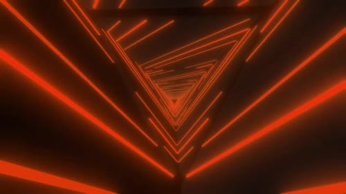 Die dynamische neonorange Tunnelperspektive schafft einen futuristischen abstrakten Hintergrund