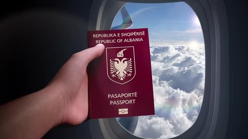 Albania Passport Airplane Travel Concept