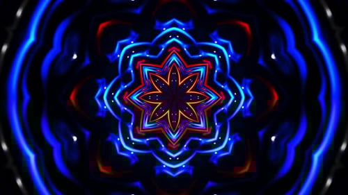 Red and blue abstract design with star. Kaleidoscope VJ loop