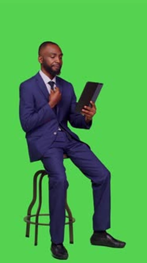Vertical Video Side View of Business Manager Talking on Online Videoconference Call