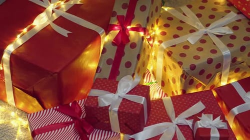 Beautifully Wrapped Christmas Gifts with Decorative Lights