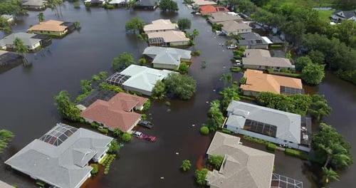 Flooding in Florida Caused By Tropical Storm From Hurricane Debby Suburb Houses in Laurel Meadows