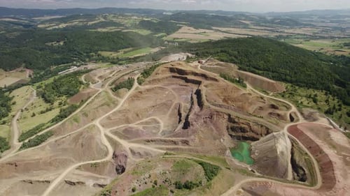 Aerial View of Expansive Rural Quarry Mining Landscape