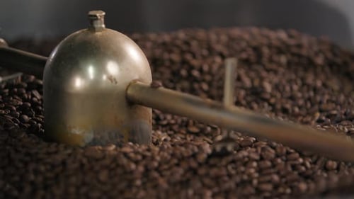 Coffee Roasting Machine Hot Beans Roasted Blend Mix Caffeine Factory Close Up Roaster Automate