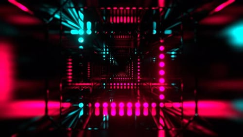 Turquoise And Pink Cyber Portal With Neon Along The Dots Background VJ Loop In 4K